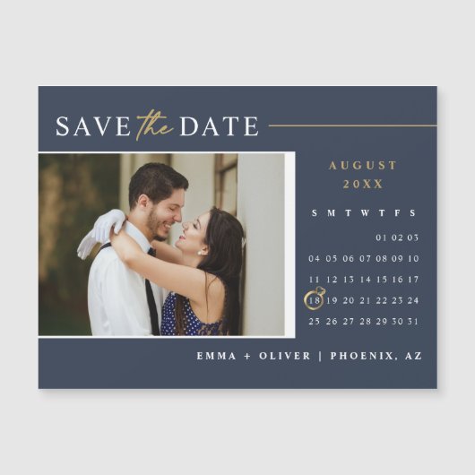 Elegant Navy Blue Save the Date Kalender Magnet (Voorkant)