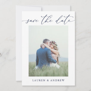 Elegant Navy Blue Save the Date Photo Afbeelding Kaart