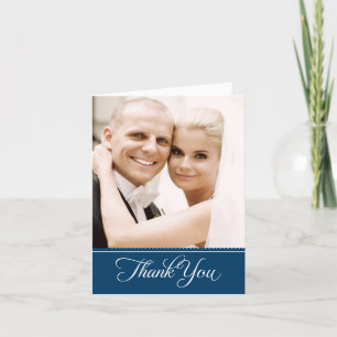 Elegant Navy Blue Scalloped Wedding Photo Bedankkaart