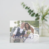 Elegant Navy Blue Script Foto bedankt Briefkaart (Staand voorkant)