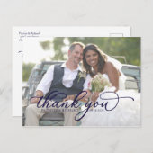 Elegant Navy Blue Script Foto bedankt Briefkaart (Voorkant / Achterkant)