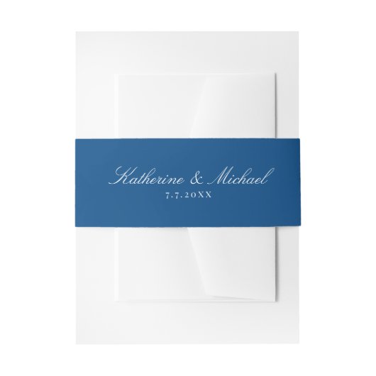 Elegant Navy Blue Script Names Wedding Uitnodigingen Wikkel (Voorkant Voorbeeld)