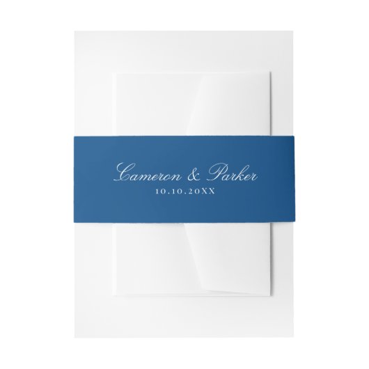 Elegant Navy Blue Script Names Wedding Uitnodigingen Wikkel (Voorkant Voorbeeld)