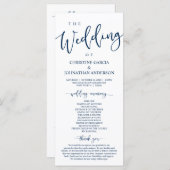 Elegant Navy Blue Script, onze huwelijksceremonie Programma (Voorkant / Achterkant)