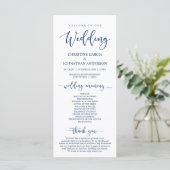 Elegant Navy Blue Script, onze huwelijksceremonie Programma (Staand voorkant)