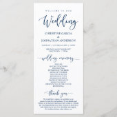 Elegant Navy Blue Script, onze huwelijksceremonie Programma (Voorkant)