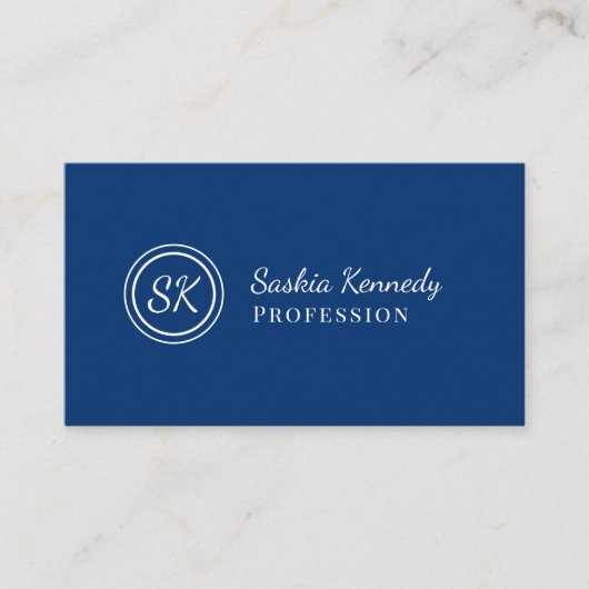 Elegant Navy Blue Script Professional Monogram Visitekaartje (Voorkant)