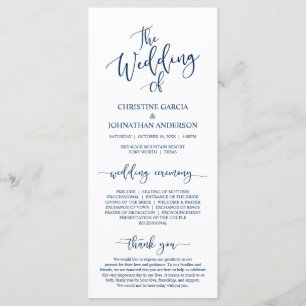 Elegant Navy Blue script, Wedding Ceremony Programma