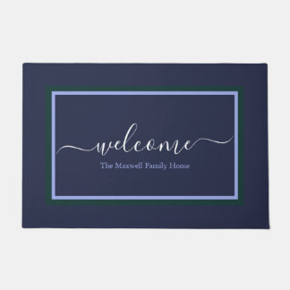 Elegant navy blue scriptnaam deurmat