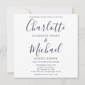 Elegant Navy Blue Signature Script Weddenschap Kaart (Voorkant)