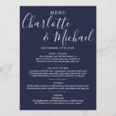 Elegant Navy Blue Signature Script Wedding Menu (Voorkant)