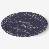Elegant Navy Blue Silver Diamond Glitter Wedding Papieren Bordje (Gekanteld)