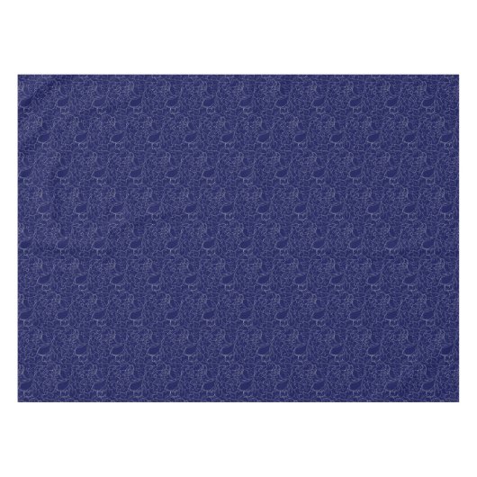 Elegant Navy Blue Silver Floral Pattern Tafelkleed (Voorkant (Horizontaal))