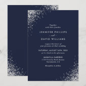 Elegant Navy Blue Silver Glitter Confetti Wedding Kaart (Voorkant / Achterkant)