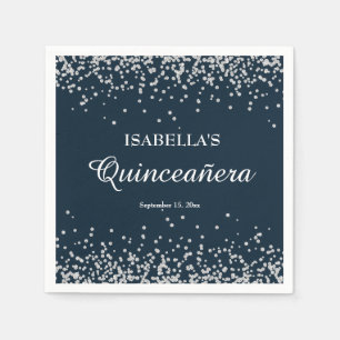 Elegant Navy Blue Silver Glitter Quinceanera Servet
