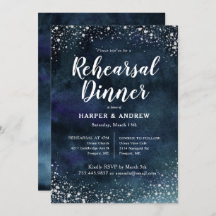Elegant Navy Blue Silver Glitter repetitie diner Kaart
