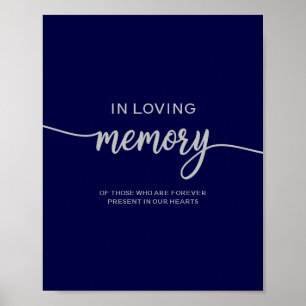 Elegant Navy Blue Silver Wedding Memorial Sign Poster