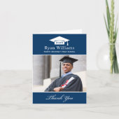 Elegant Navy Blue Specialized Afstuderen Foto Bedankkaart (Voorkant)