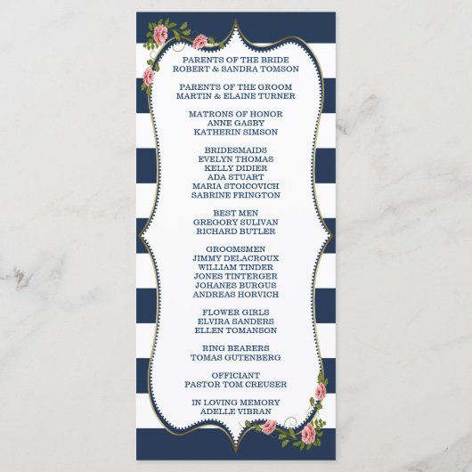 Elegant Navy Blue Stripes Wedding Ceremony Program Programma (Achterkant)