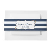 Elegant Navy Blue Stripes Wedding Custom Uitnodigingen Wikkel (Voorkant Voorbeeld)