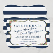 Elegant Navy Blue Stripes Wedding Save the Date (Voorkant / Achterkant)