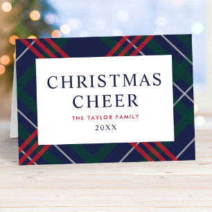 Elegant Navy Blue Tartan Pset met kerstmis Feestdagen Kaart