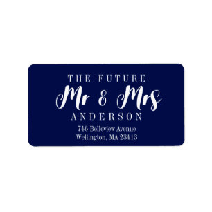 Elegant Navy Blue The Future Mr en Mrs Script Etiket