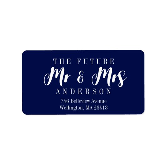 Elegant Navy Blue The Future Mr en Mrs Script Etiket (Voorkant)