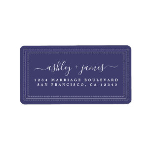 Elegant Navy Blue Trouwretouradres Script Etiket