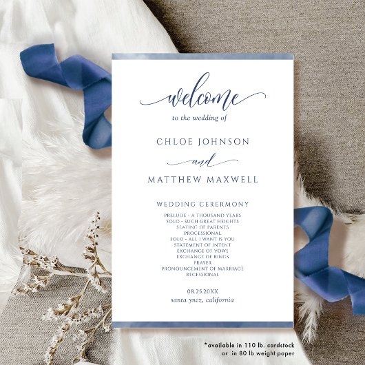 Elegant Navy Blue Waterverf Lijst Wedding Programm