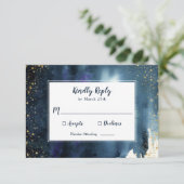 Elegant Navy Blue Waterverf RSVP Kaartje (Staand voorkant)