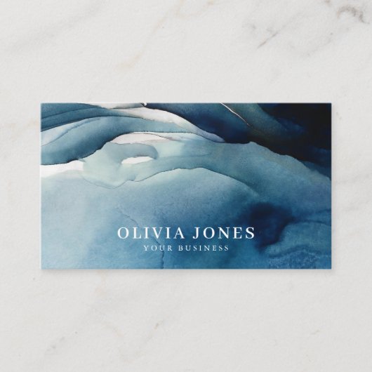 Elegant Navy Blue Waterverf Visitekaartje (Voorkant)