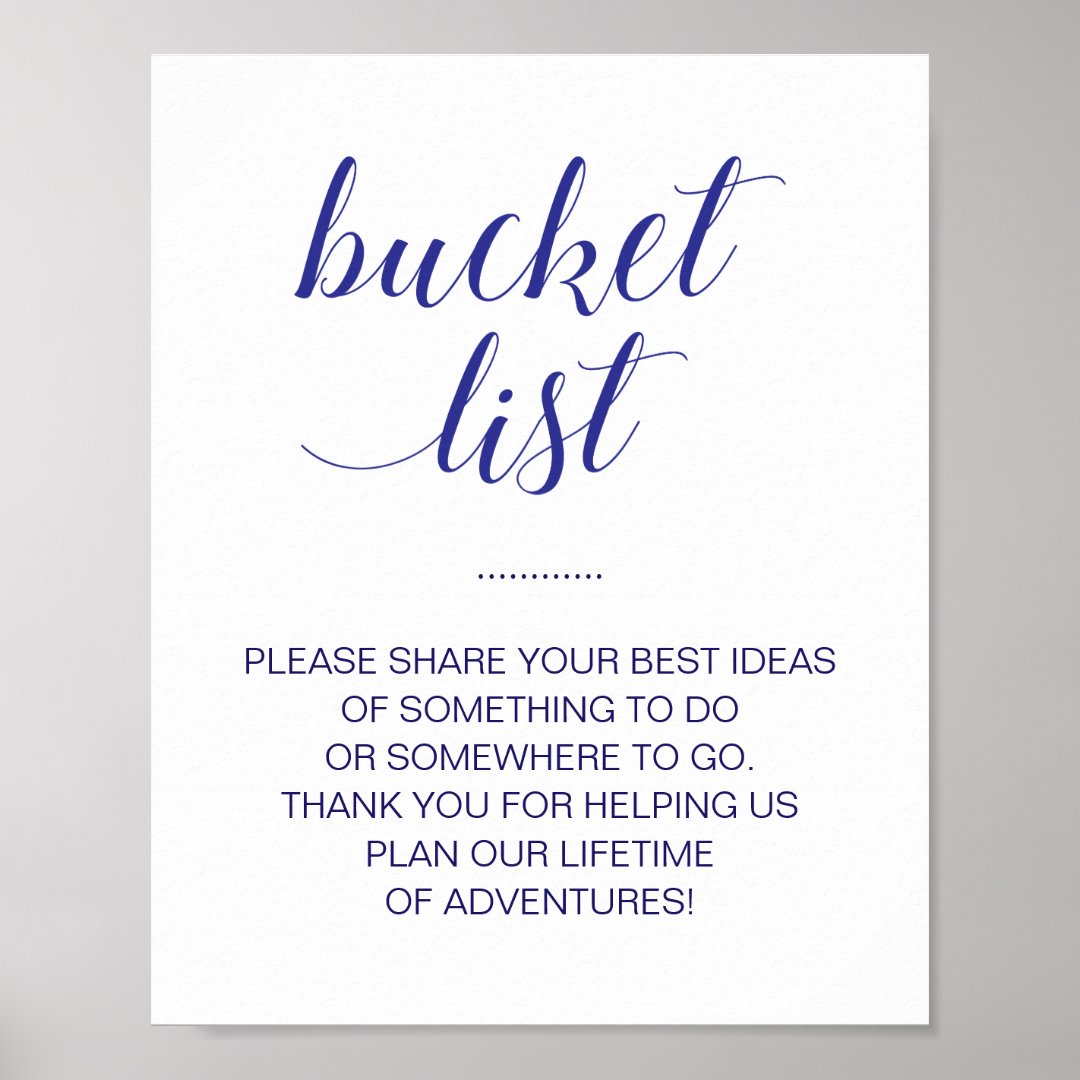Elegant Navy Blue Wedding Bucket List Ideeën Sign Poster Zazzle.be