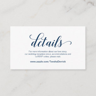 Elegant Navy Blue, Wedding Details, Online RSVP Informatiekaartje