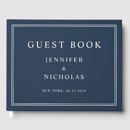 Elegant Navy Blue Wedding Gastenboek (Voorkant)
