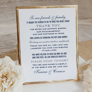 Elegant Navy Blue Wedding Hartelijk dank Poster