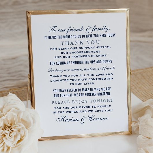 Elegant Navy Blue Wedding Hartelijk dank Poster