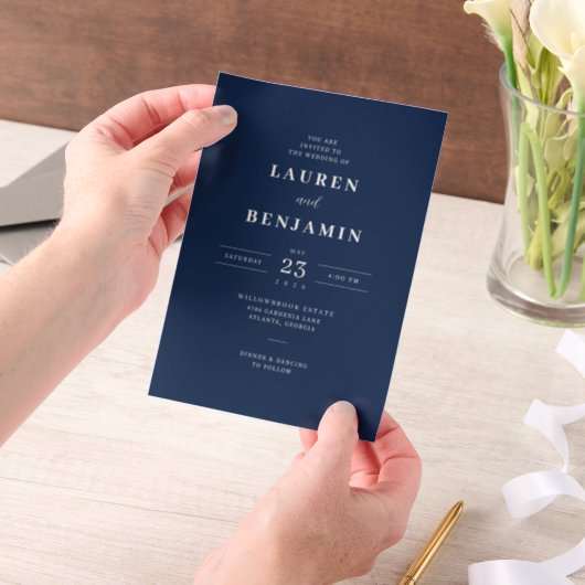 Elegant Navy Blue Wedding Invitation (Ordinateur de poche)