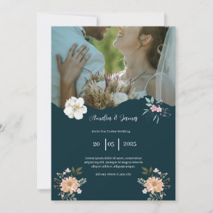 Elegant Navy Blue Wedding Invitation Kaart