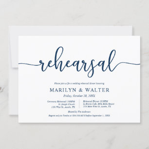 Elegant Navy Blue, Wedding Rehearsal and Dinner Kaart