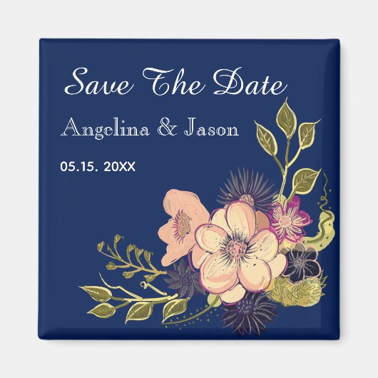 Elegant Navy Blue Wedding Save the Date Magneet (Voorkant)