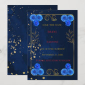 Elegant Navy Blue Wedding Save the Date Template (Devant / Derrière)
