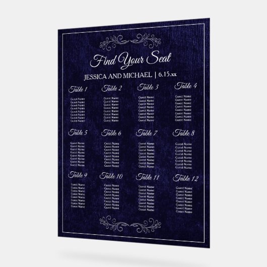 Elegant Navy Blue Wedding Seating Chart  (Angle)
