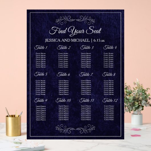Elegant Navy Blue Wedding Seating Chart  (Mariage)
