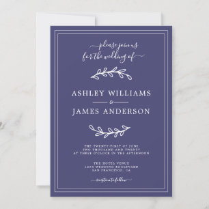 Elegant Navy Blue Wedding-uitnodiging Kaart