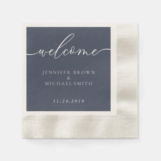 Elegant Navy Blue Welcome Wedding Minimal Design Servet (Voorkant)