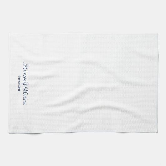 Elegant navy blue white custom script name date theedoek (Horizontaal)