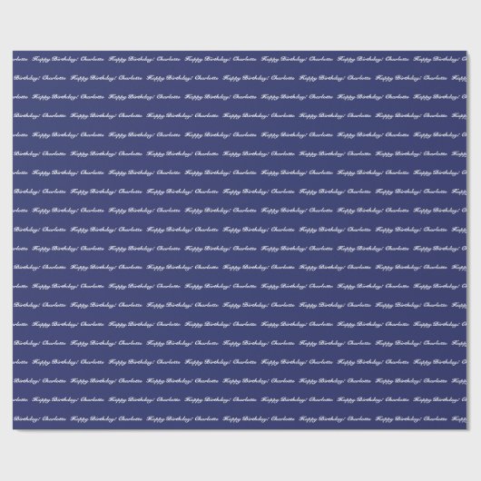 Elegant navy blue white custom scriptnaam cadeaupapier (Vlak)