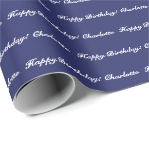 Elegant navy blue white custom scriptnaam cadeaupapier