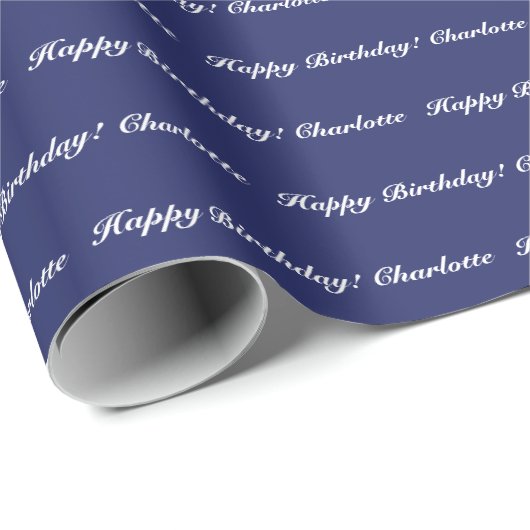 Elegant navy blue white custom scriptnaam cadeaupapier (Rol Hoek)
